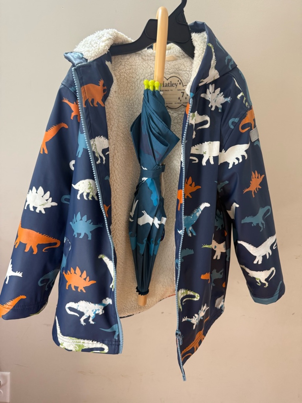 Hatley Navy Dinosaur Raincoat w/ Umbrella!